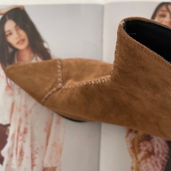 LATTELIER Brown Suede Leather Booties/Pointed Toe/Unique Heel: NWOB! Size 39 - Picture 10 of 10